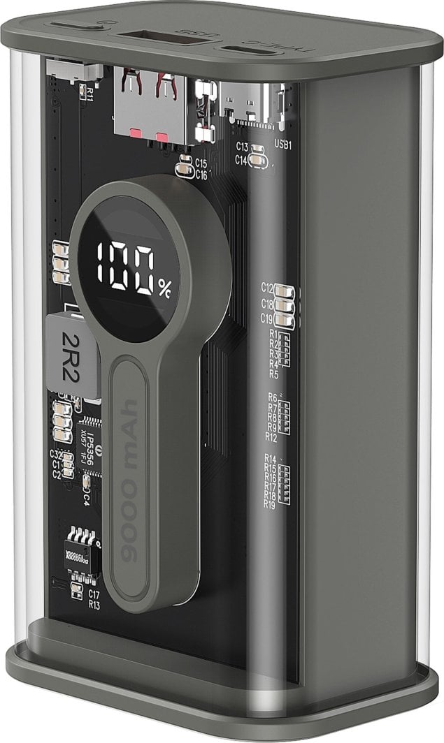 Надворешна батерија Gembird Transparent, 9000mAh, 2x USB, црна