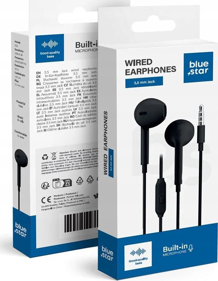 Kufje me tela BlueStar E65, jack 3.5 mm, mikrofon, të zeza