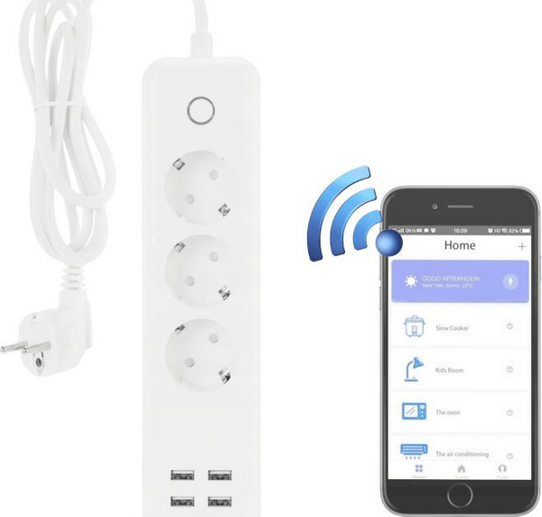 Shirit inteligjent Tuya Remote Network Extension Cord, WiFi, 4x prizë 4x USB, i bardhë