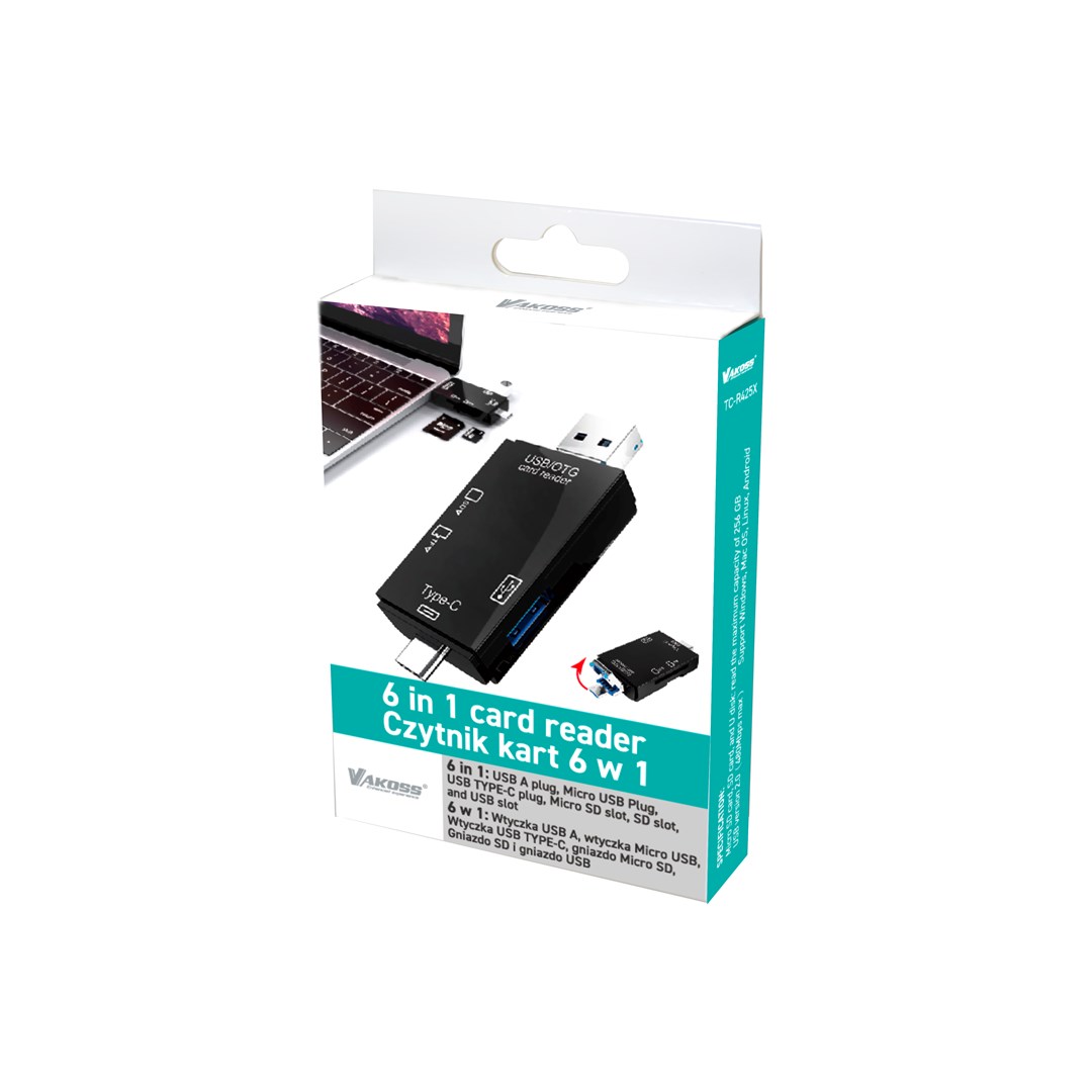 Lexues kartash Vakoss TC-R425X, USB MicroUSB USB-C, 6 në 1, gri