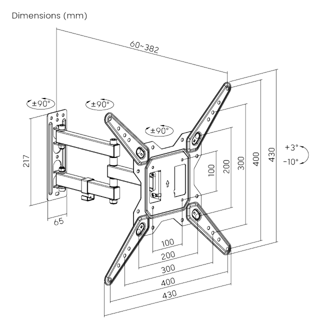 Mbajtëse për TV Brateck LPA68-443, lëvizëse 23"-55", 30 kg