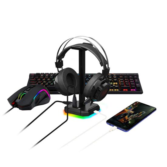 Mbajtëse Kufjesh Redragon Scepter Pro HA300 – (4x USB 2.0, RGB, Bazë Antirrëshqitëse)