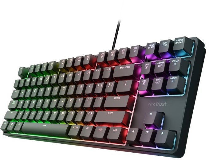 Tastierë mekanike gaming Trust GXT 864 Cada TKL, me kabllo, ndriçim, 87 taste, e zezë