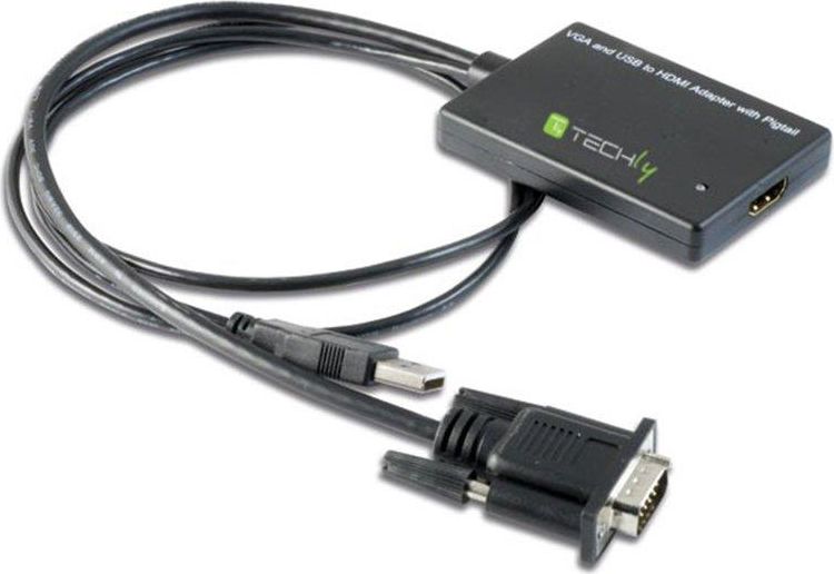 Përshtatës AV Techly D-Sub (VGA) - HDMI + USB-A, i zi