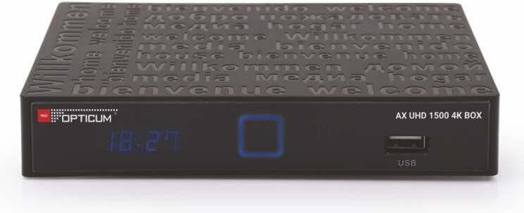 Dekoder satelitor Opticum AX UHD 1500, 4K UHD, tuner i dyfishtë DVB S2, i zi