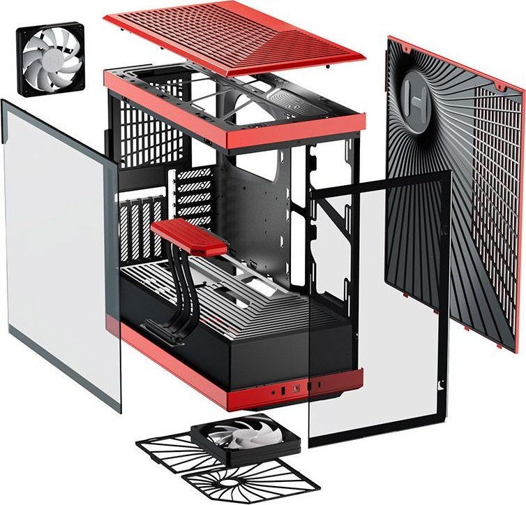 Kasë Hyte Y40, e zezë dhe e kuqe, Midi Tower