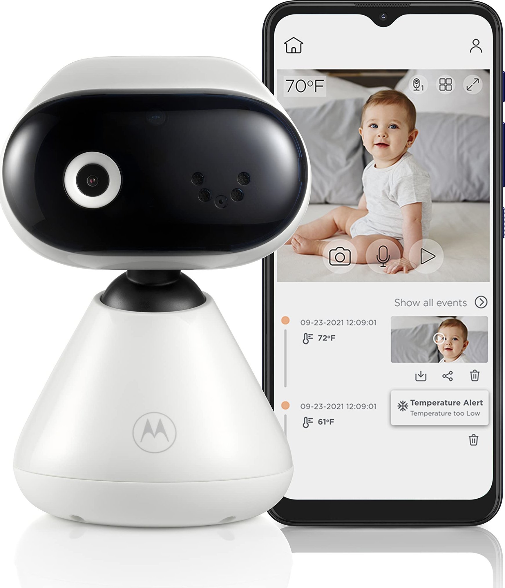 Monitor bebe Motorola PIP1000, video WiFi, aplikacion smart, i bardhë e zi