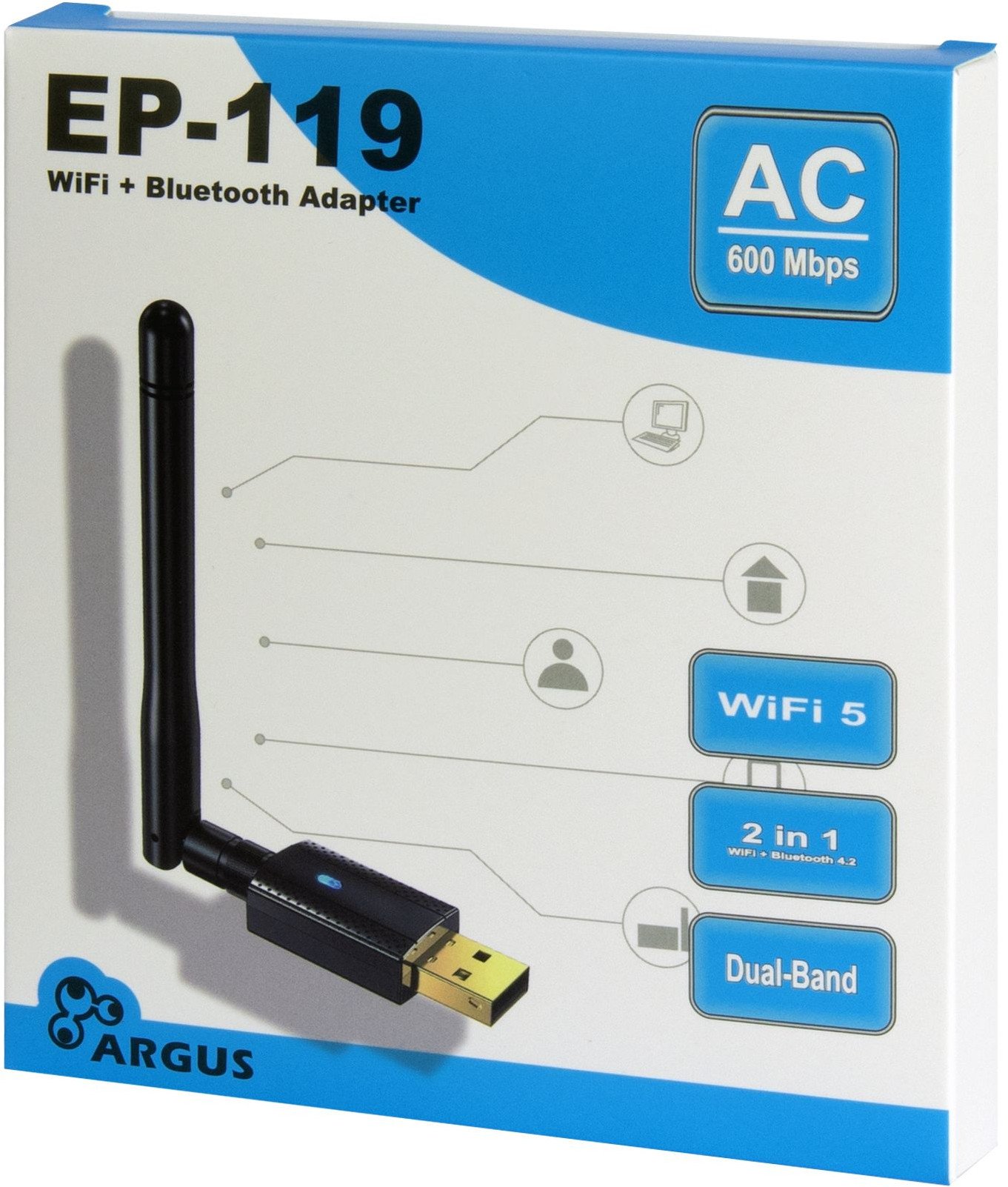 Adapter Wi-Fi Inter-Tech Argus EP-119, USB, Wi-Fi 5, Bluetooth 4.2, i zi