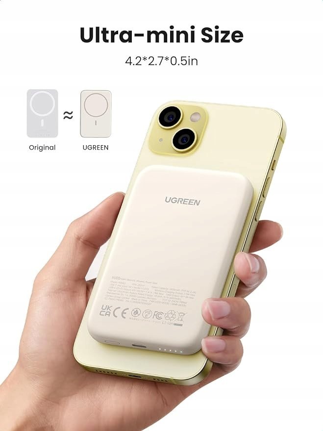 Power bank Ugreen 25207, 5000 mAh, karikim wireless, i zi