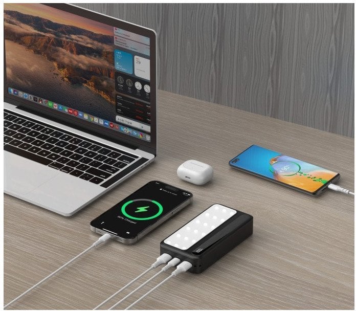 Powerbank Rebeltec P20 LCDPD Lamp, 20000mAh, 22.5W, црна