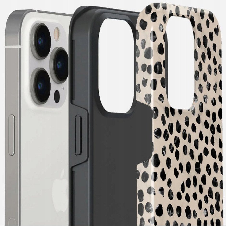 Mbrojtëse telefoni Almond Latte, iPhone 14 Pro Max, MagSafe, krem me pika të zeza