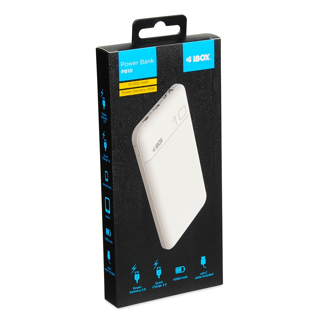 Power Bank iBOX PB10, 10000 mAh, i bardhë
