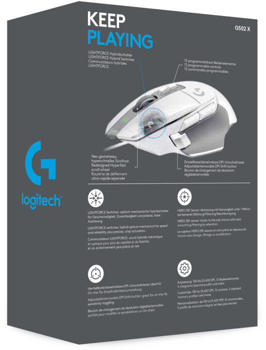 Глувче Logitech G502 X, бела боја