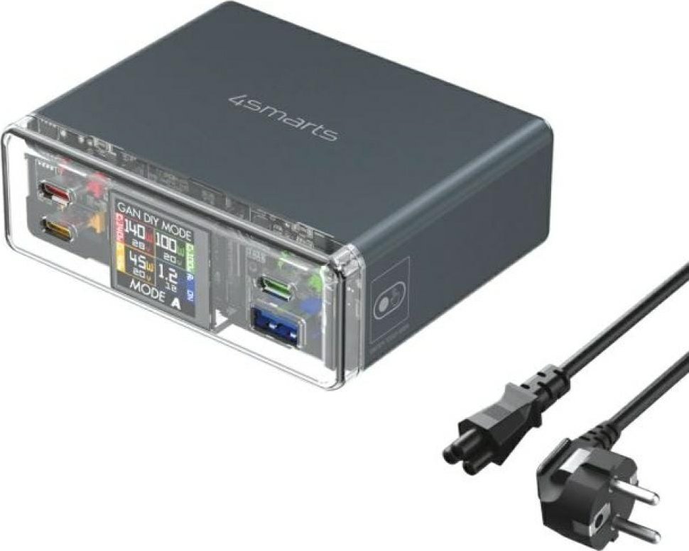 Stacion karikimi AC 4SMARTS Lucid 300W, 3x USB C, 1x USB A, gri