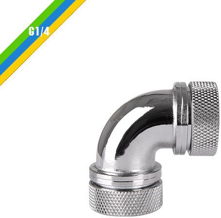 Thermaltake Pacific G1/4 PETG Tube 90-Дегреен Двоен Компресиски Фитинг, 16mm OD, Chrome