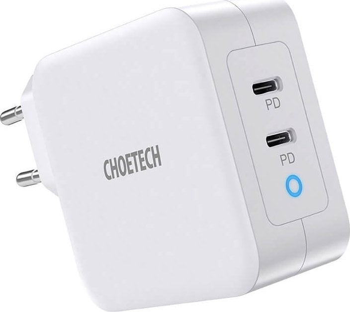 Karikues muri Choetech PD 100W GaN, dy porta USB C, me kabllo USB C, i bardhë