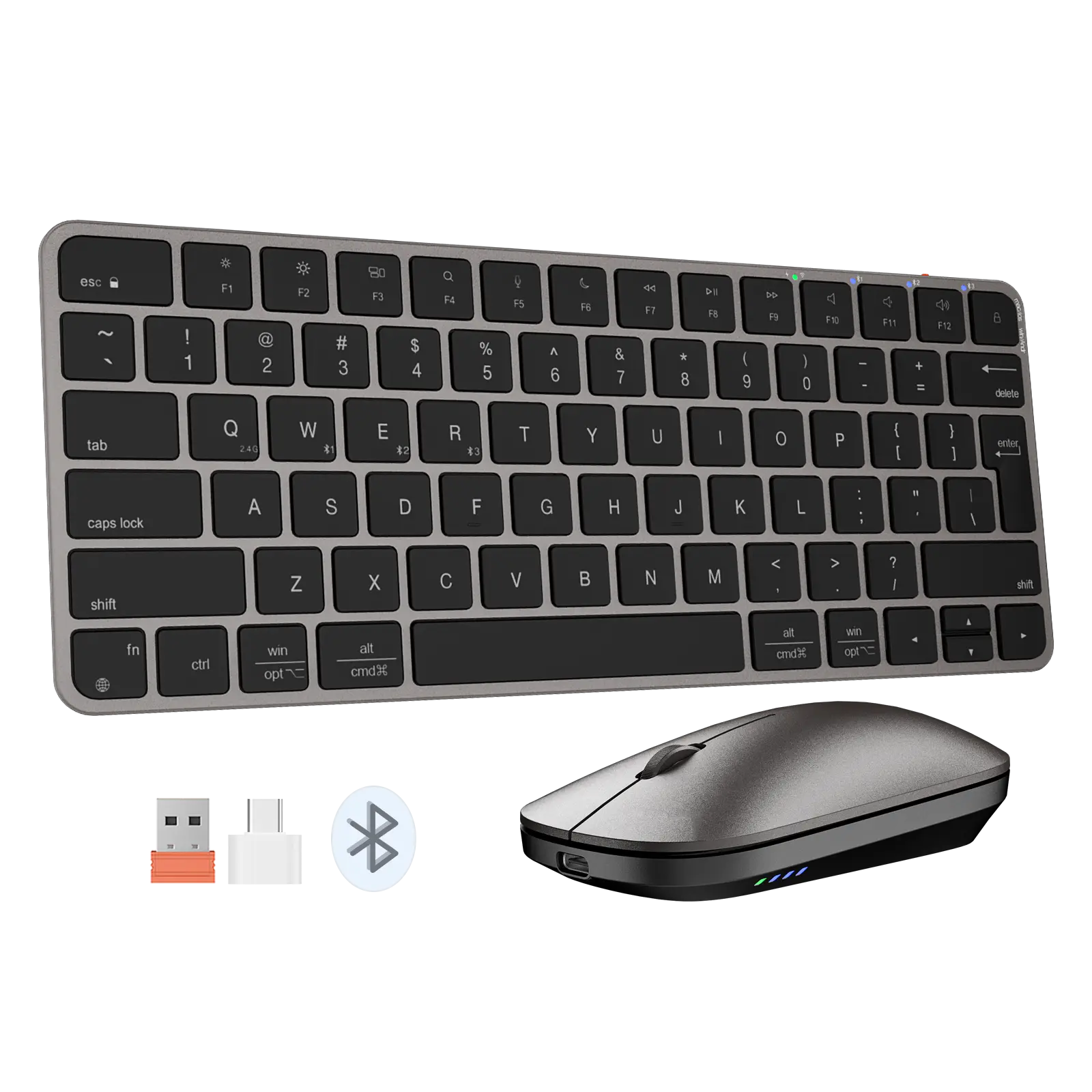 Tastierë Wireless Dual-Mode Meetion C210 (2.4GHz + Bluetooth) për Mac & Windows , Space Grey