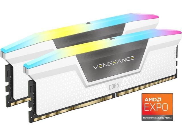 RAM desktop CORSAIR Vengeance RGB CMH32GX5M2E6000Z36W, 32GB DDR5 6000MHz, 2x16GB, e bardhë