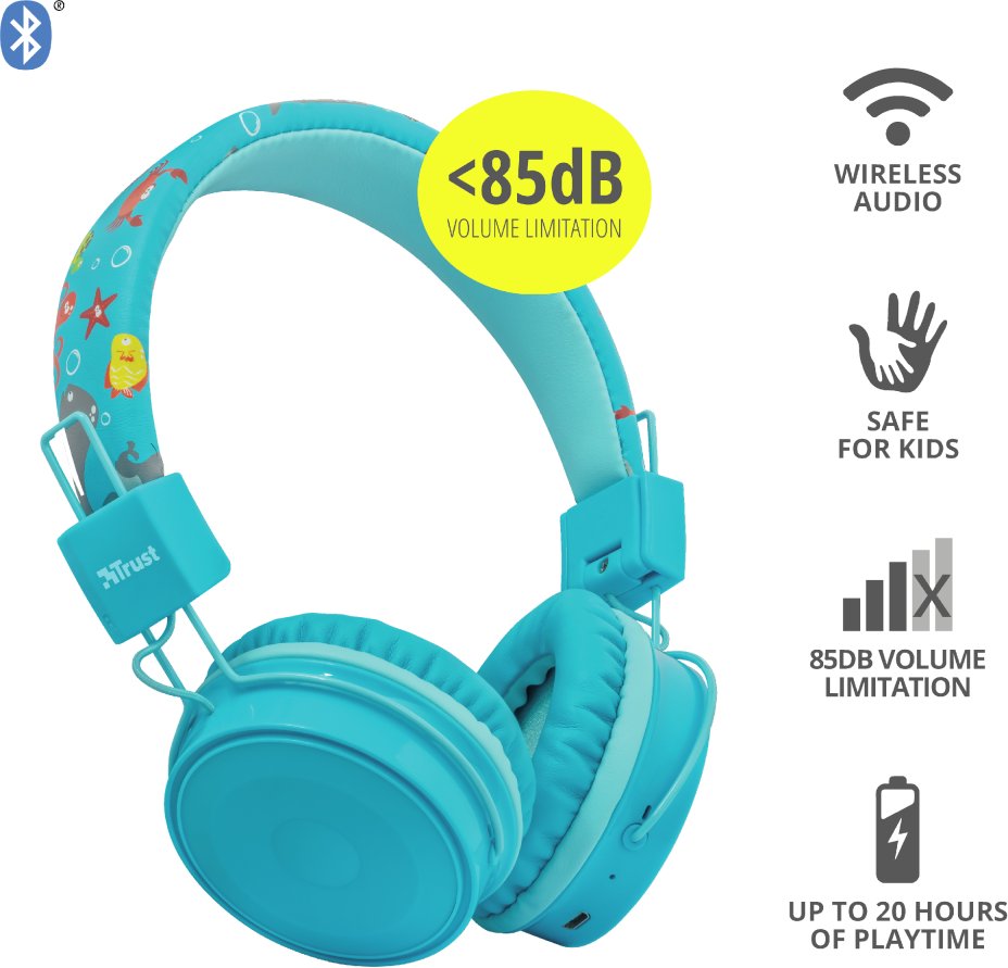 Kufje për fëmijë Trust Comi, Bluetooth, pa tela, të kaltra