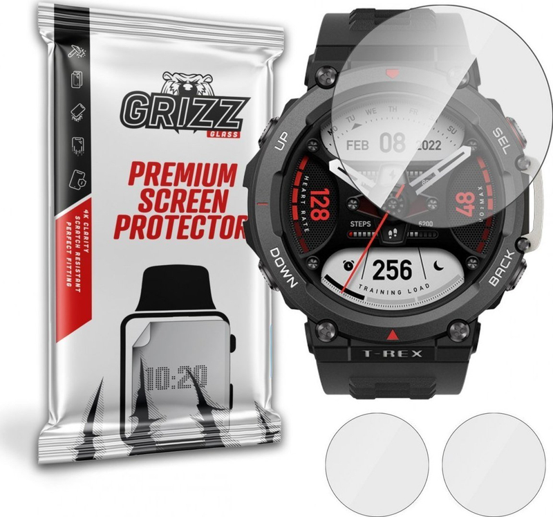 Xham mbrojtës GrizzGlass Hybrid Glass për Amazfit T-Rex 2, set 2 copë, transparent