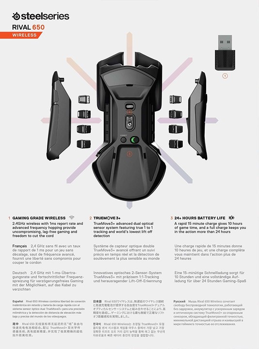 Maus SteelSeries Rival 650 Wireless, i zi