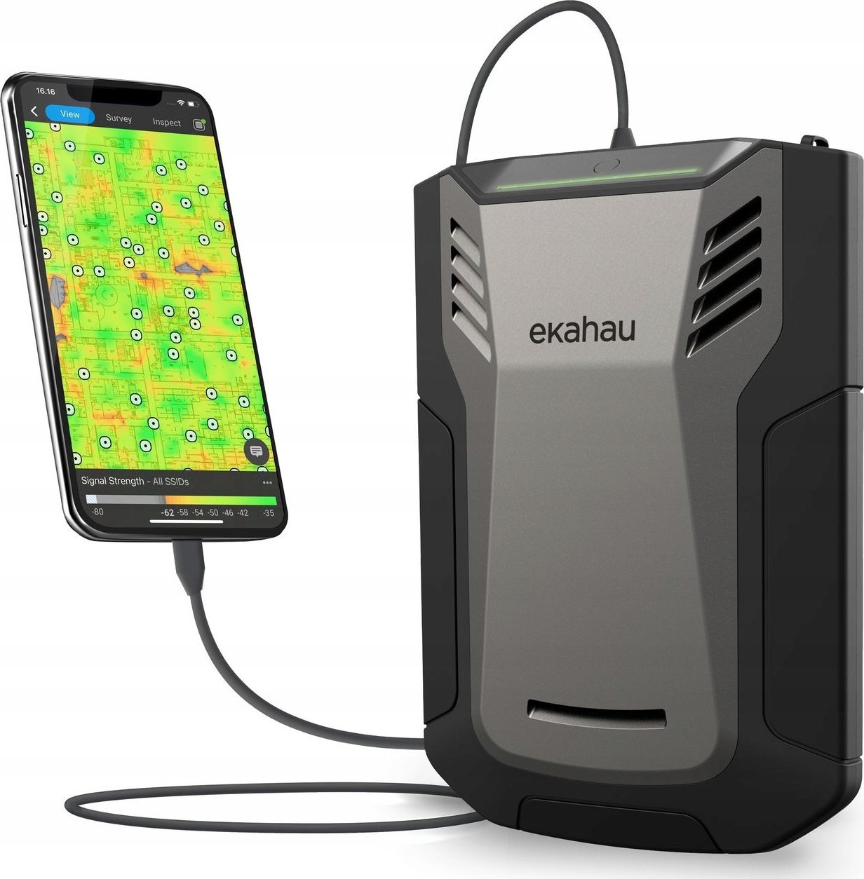 Testues rrjeti pa tela Ekahau Sidekick 2, tri‑band 6 GHz 5 GHz 2.4 GHz, bateri gjithë ditën, e zezë gri