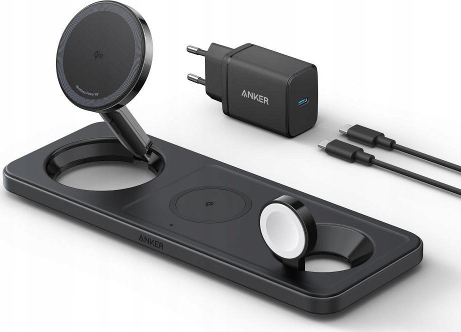 Karikues pa tel 3 në 1 Anker MagGo Universal, karikim i shpejtë, për iPhone dhe Apple Watch, i zi
