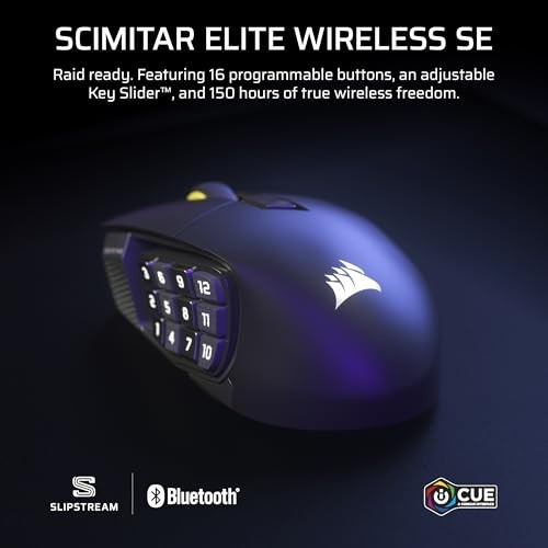 Mouse gaming CORSAIR Scimitar Elite Wireless SE, pa kabllo, 16 butona programueshëm, gri metalike e zezë