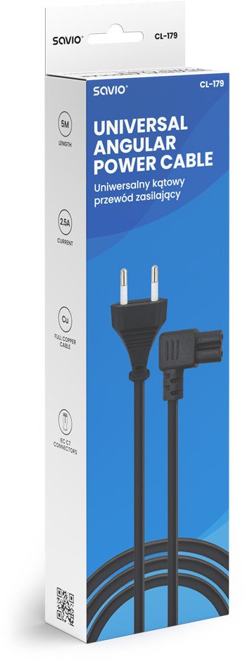 Kabllo rryme Savio CL-179, 5m, portë C8 C7, e zezë