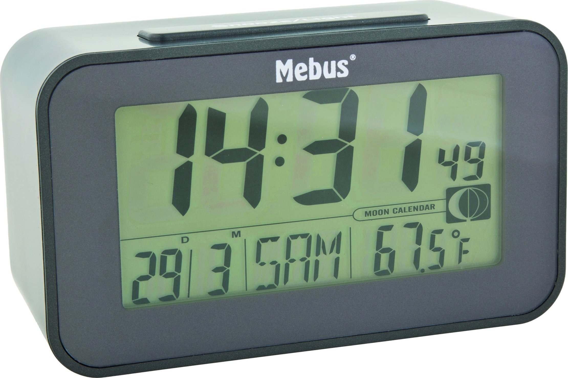 Orë alarmi dixhitale Mebus 51460, ekran LCD, matje temperature, antracit