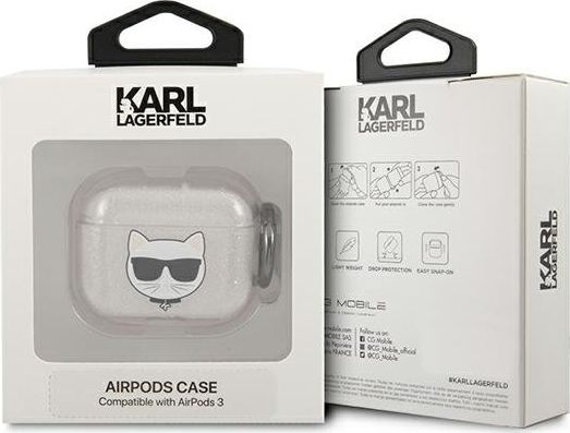 Mbështjellës për kufje Karl Lagerfeld KLA3UCHGS, për AirPods 3, me shkëlqim, argjendtë