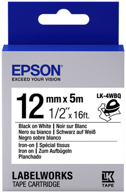 Etiketa ngjitëse Epson LabelWorks LK-4WBQ, 12mm, 5m, të zeza/ bardha