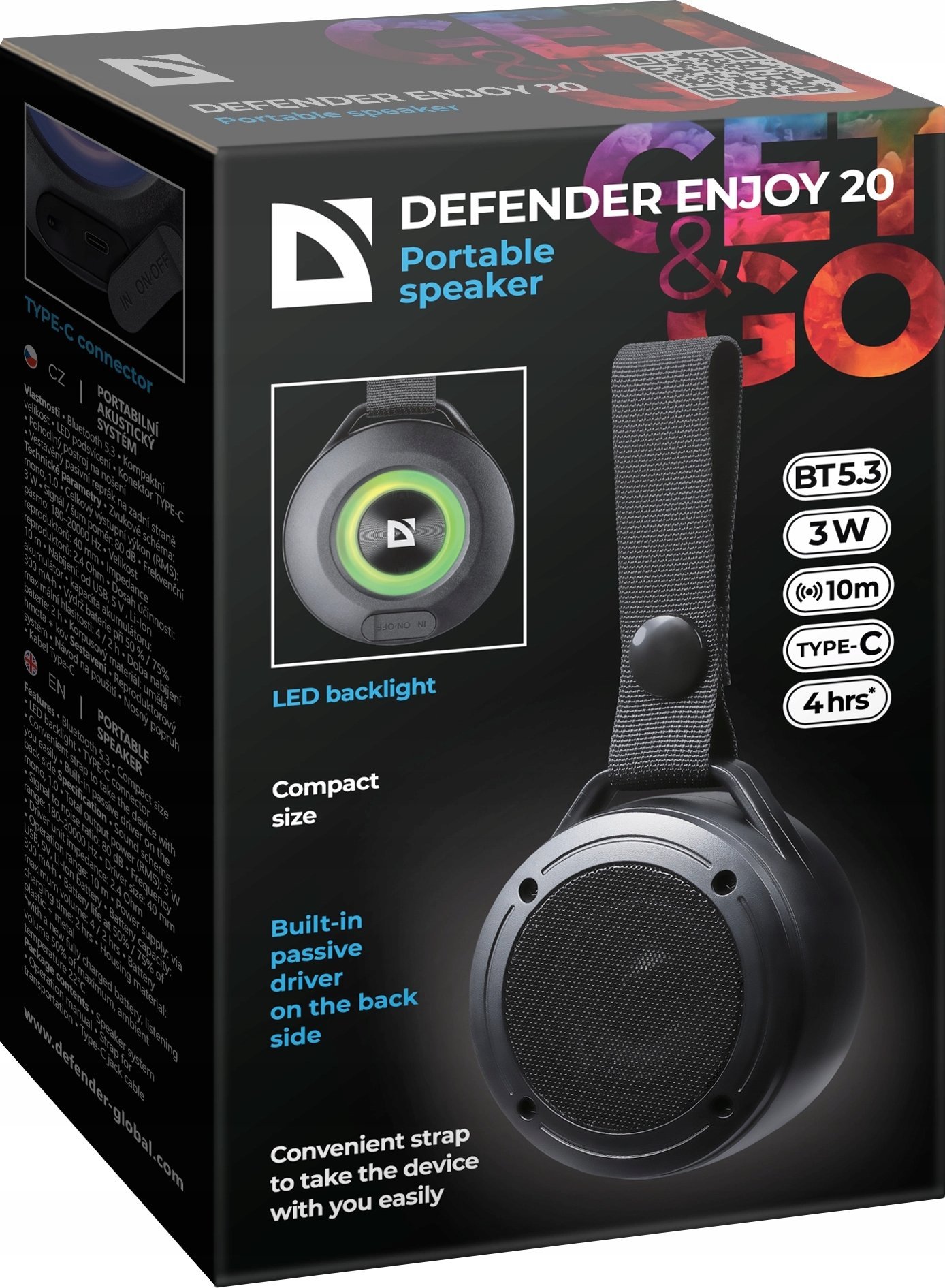 Kaltoparlant Bluetooth Defender Enjoy 20, portativ, LED, i zi