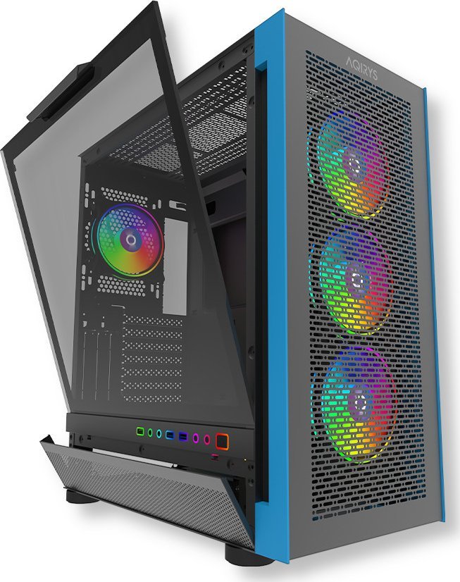 Karcera PC Aqirys Sargas Mid Tower, xham i temperuar, kontrollues ventilatorësh, e zezë