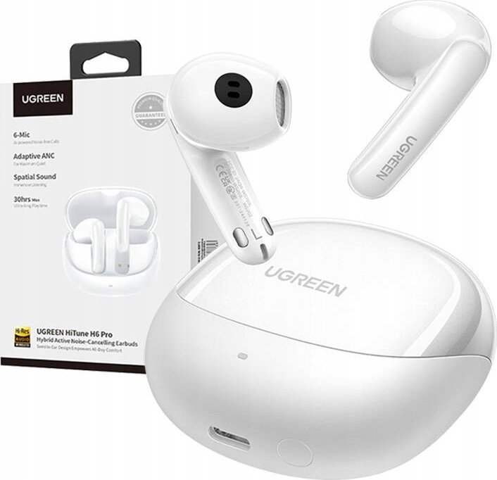 Kufje in ear Ugreen H6 Pro, anulim aktiv i zhurmës, me kabllo, të bardha