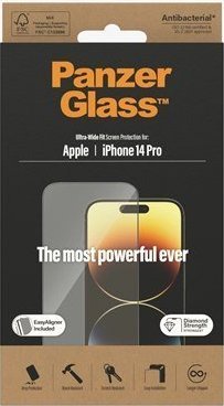 Mbrojtës ekrani PanzerGlass Ultra Wide Fit, për iPhone 14 Pro 6.1", antibakterial, transparent