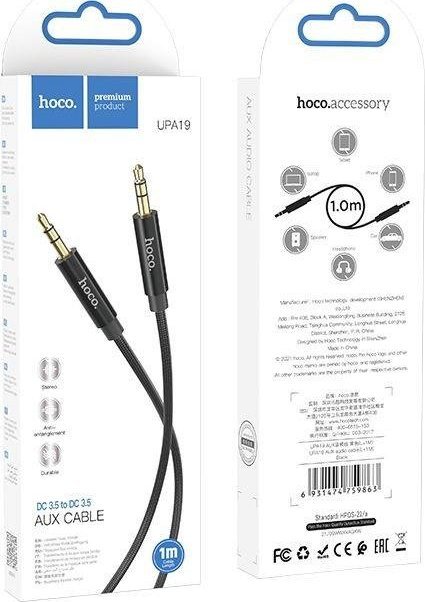 Kabllo audio Hoco UPA19, Jack 3.5mm në 3.5mm, 1m, e zezë