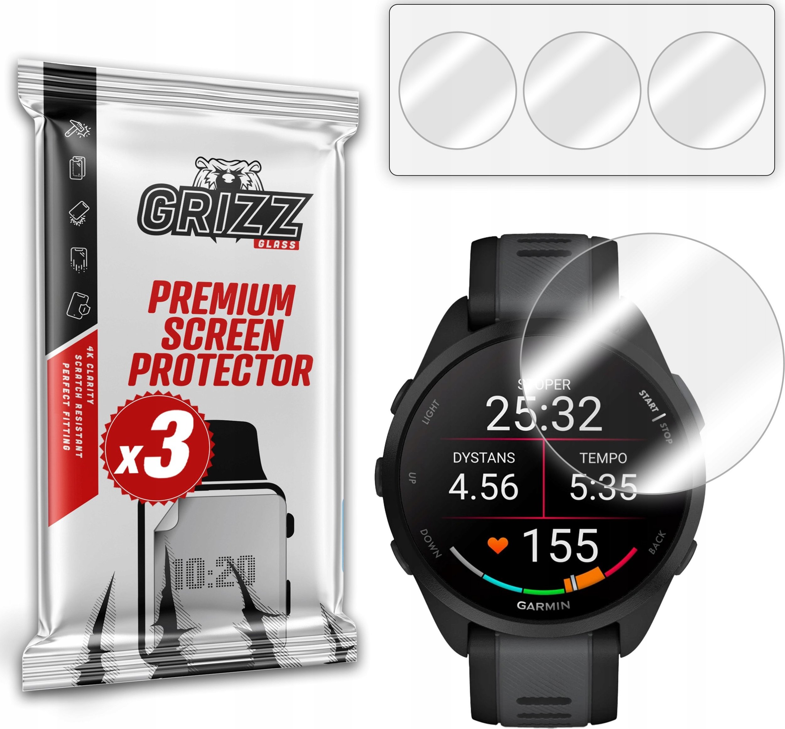 Mbrojtëse ekrani Grizz Hydrogel për Garmin Forerunner 165, set 3 copë, transparente
