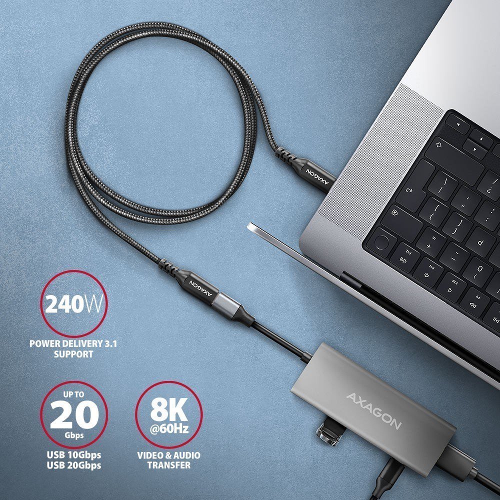 Kabllo USB Axagon BUCM32 CF15AB, USB C në USB C, 1.5m, 240W, i zi