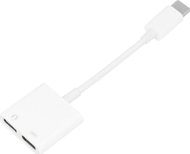 Adapter audio dhe karikim USB C në USB C, 2 porta, i bardhë