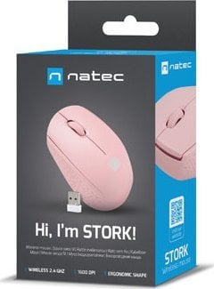 Maus NATEC STORK, Bluetooth dhe USB, 1600 DPI, rozë