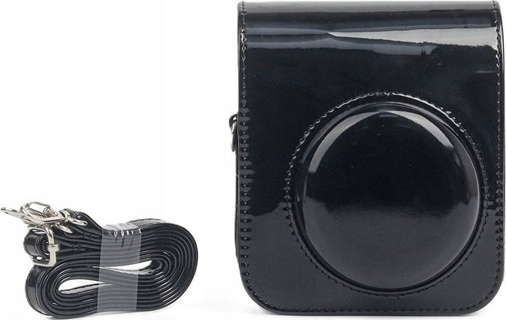 Këllëf LoveInstant për Fujifilm Instax Mini 12, lëkurë eko, me rrip, i zi me shkëlqim