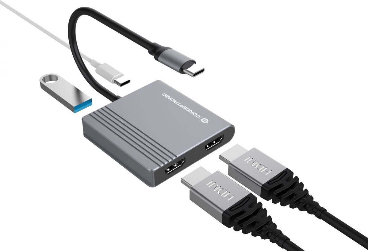 Docking station Conceptronic DONN13G, 2x HDMI, USB 3.2, gri