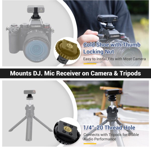 Adapter cold shoe JJC HC DM2 për DJI Mic 2, për kamera aksioni, i zi