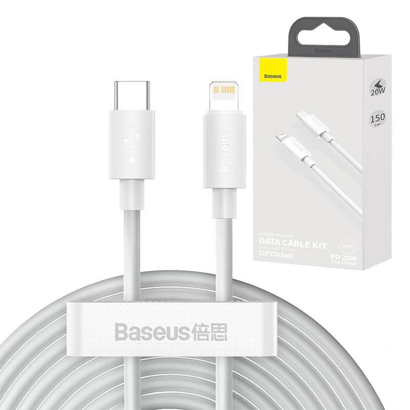 Kabllo karikimi Baseus USB C në Lightning, 150cm, Power Delivery 20W, e bardhë