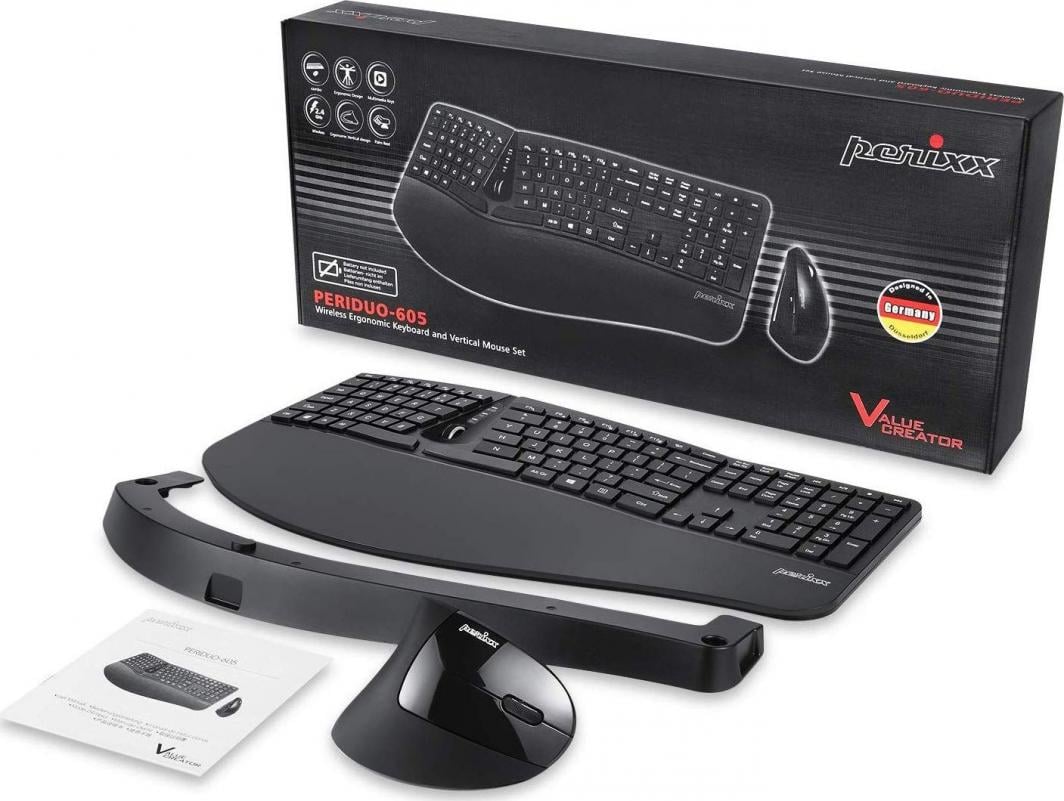 Set tastierë dhe mouse Perixx Periduo-605, wireless, ergonomik, i zi