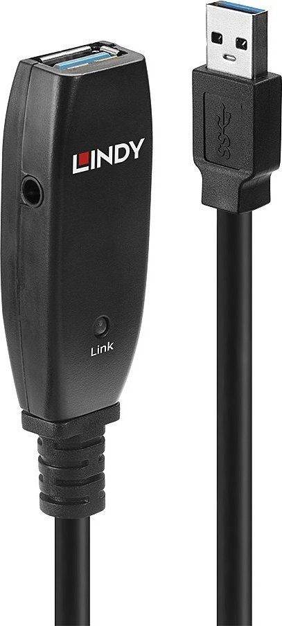 Kabllo zgjatues USB 3.0 Lindy Active Extension Slim, 15m, e zezë