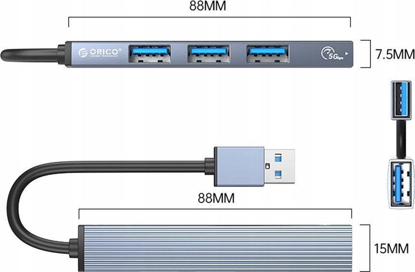 HUB USB Orico AH-A13-GY, 4 porta, USB 3.0 dhe 2.0, gri
