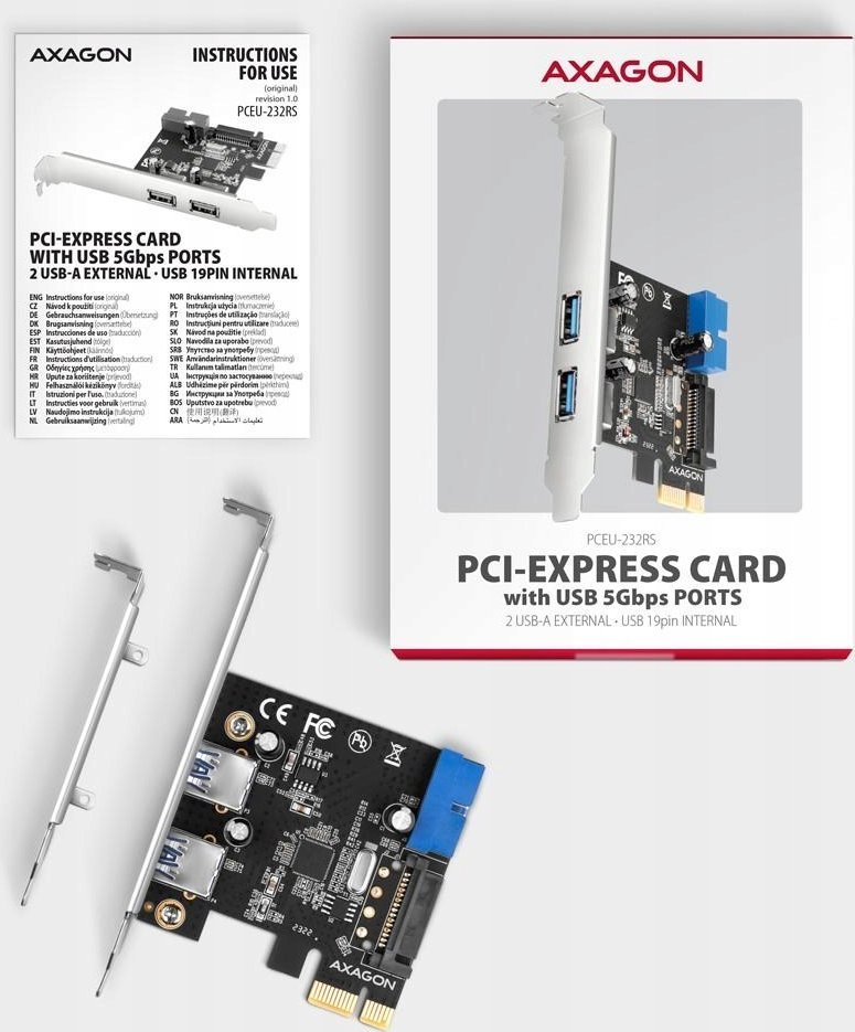 Kartë zgjeruese AXAGON PCEU-232RS, PCIe 4.0 x1, 4x USB 3.0, e zezë