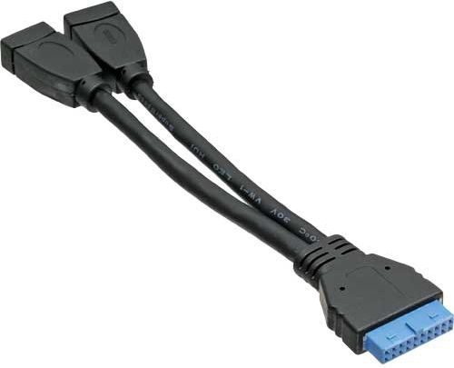 Adapter USB InLine 3.0 19 pin në 2x USB 3.0, 15 cm, i zi